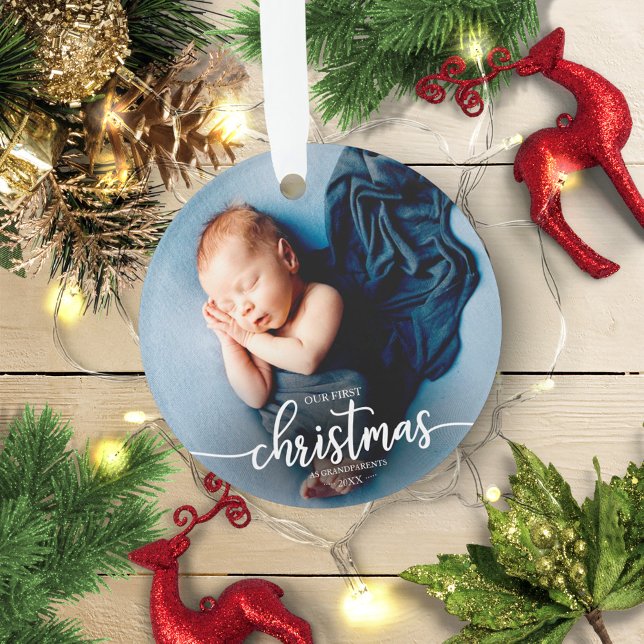 Our First Christmas As Grandparents Elegant Photo Ornament (Creator Uploaded)