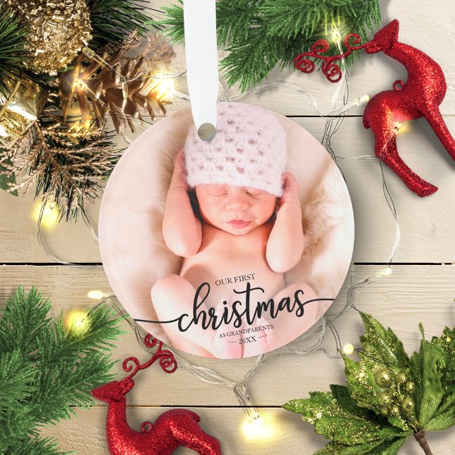Our First Christmas As Grandparents Elegant Photo Ornament (Creator Uploaded)