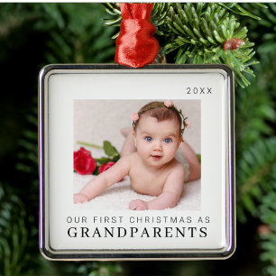 Our First Christmas as Grandparents Modern Metal Ornament