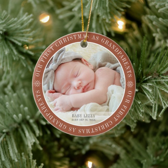 Our First Christmas As Grandparents Modern Photo Ceramic Ornament (Tree)