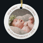 Our First Christmas as Grandparents Modern Photo Ceramic Ornament<br><div class="desc">Our First Christmas as Grandparents Modern Photo Ceramic Ornament in rosewood light brown colour and white</div>