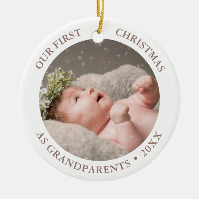 Our First Christmas as Grandparents Modern Photo Ceramic Ornament (Front)