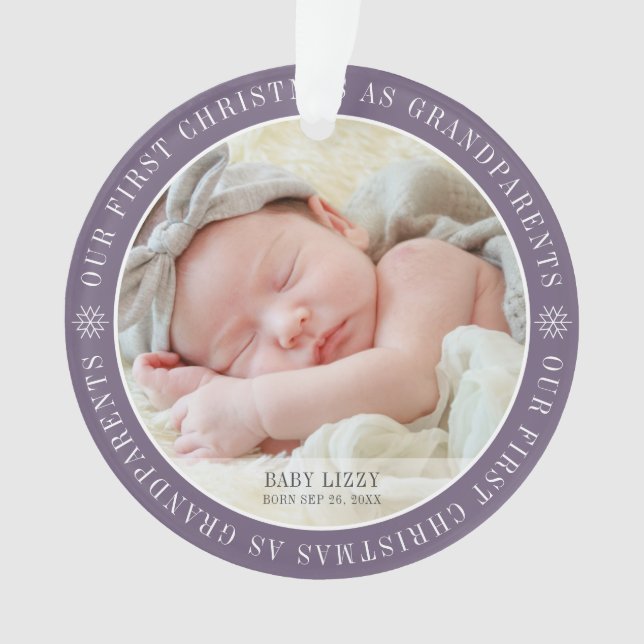 Our First Christmas As Grandparents Modern Photo Ornament (Front)