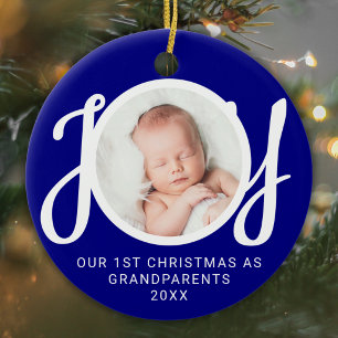 Our First Christmas As Grandparents Photo Blue Ceramic Ornament