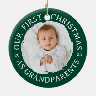 Our First Christmas as Grandparents – Photo Green Ceramic Ornament