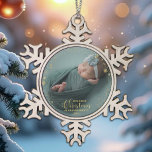 Our First Christmas As Grandparents Photo Ornament<br><div class="desc">Customizable Christmas photo ornament for newborns features a favourite baby photo on each side,  with "Our First Christmas" elegantly overlaid in gilded calligraphy. Personalize it with your baby's name and date.</div>