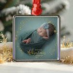 Our First Christmas As Grandparents Photo Ornament<br><div class="desc">Customizable Christmas photo ornament for newborns features a favourite baby photo on each side,  with "Our First Christmas" elegantly overlaid in gilded calligraphy. Personalize it with your baby's name and date.</div>