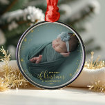 Our First Christmas As Grandparents Photo Ornament<br><div class="desc">Customizable Christmas photo ornament for newborns features a favourite baby photo on each side,  with "Our First Christmas" elegantly overlaid in gilded calligraphy. Personalize it with your baby's name and date.</div>