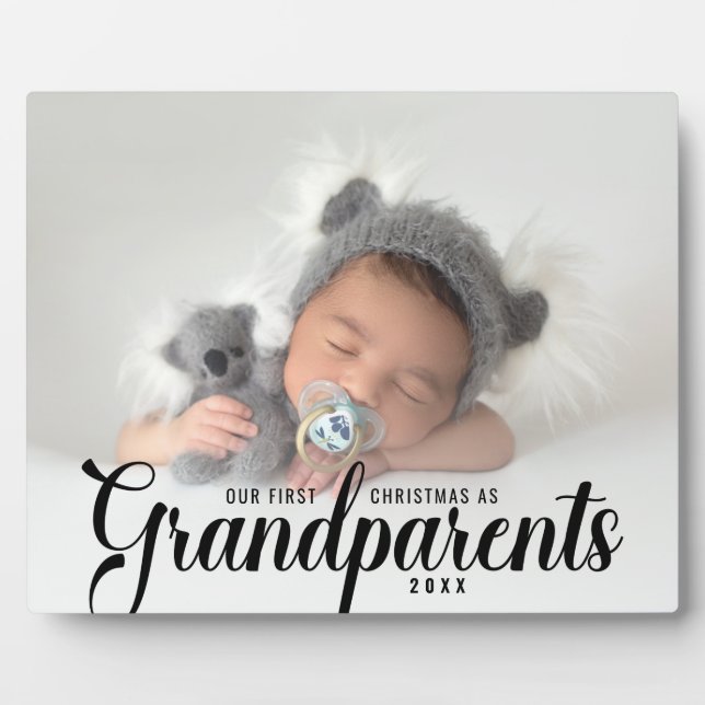 Our First Christmas As Grandparents Photo Plaque (Front)