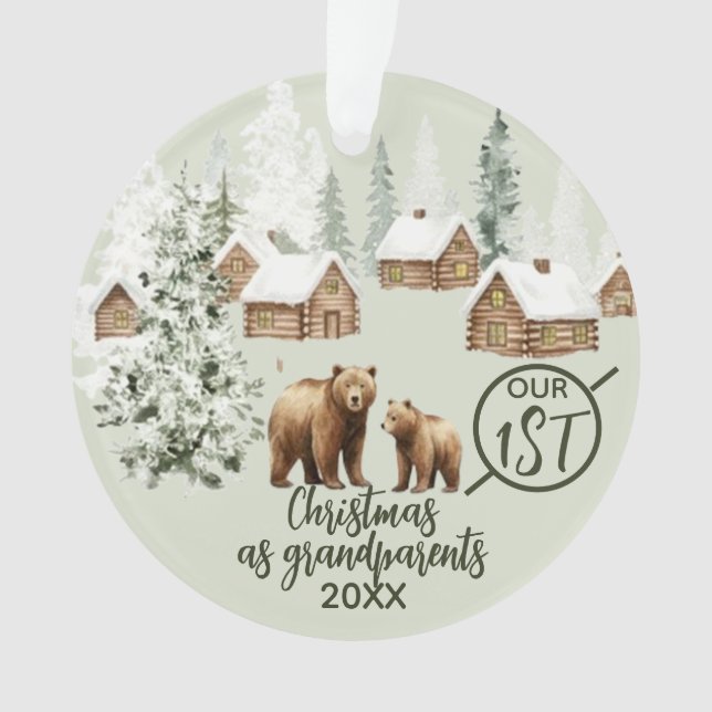 Our First Christmas as Grandparents Polar Bear  Ornament (Front)