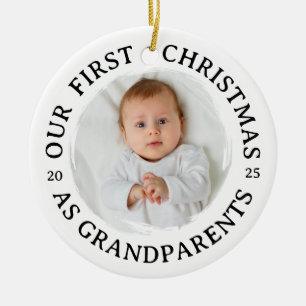 Our First Christmas as Grandparents – Round Photo Ceramic Ornament