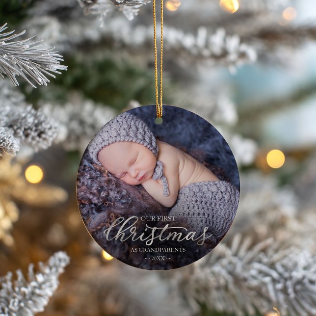 Our First Christmas As Grandparents Silver Foil Ceramic Ornament (Creator Uploaded)