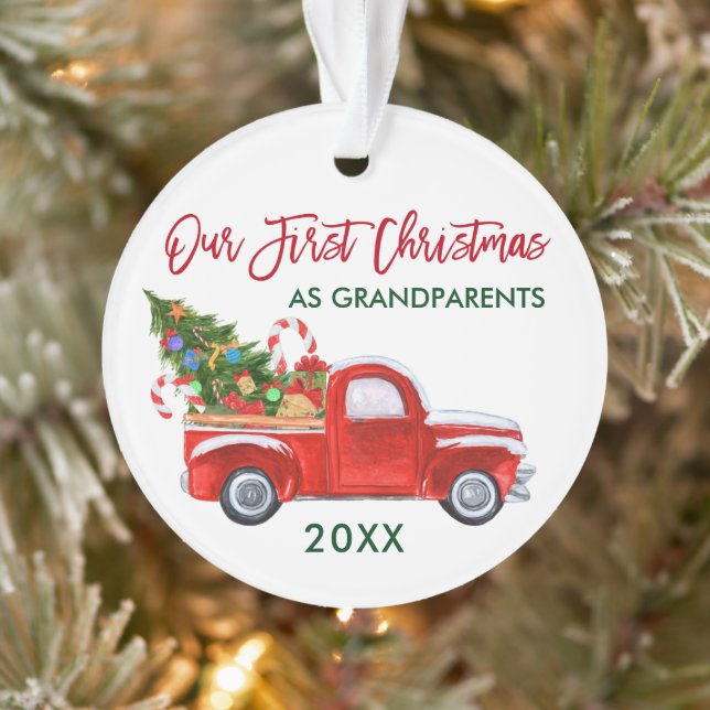 Our First Christmas as Grandparents Truck Tree Ornament (Tree)
