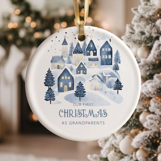 Our first Christmas as Grandparents Village Navy Ceramic Ornament (Creator Uploaded)