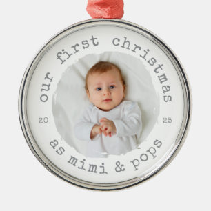 Our First Christmas as Mimi & Pops 2025 Photo Metal Ornament