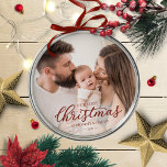 Our First Christmas as Mom and Dad Baby Photo Metal Ornament<br><div class="desc">Our First Christmas as Mom and Dad Baby Photo Ornament</div>