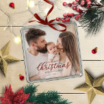 Our First Christmas as Mom and Dad Baby Photo Metal Ornament<br><div class="desc">Our First Christmas as Mom and Dad Baby Photo Ornament</div>