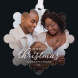 Our First Christmas as Mom and Dad Family Photo  Ornament Card<br><div class="desc">A Christmas ornament card featuring a personalized photo to celebrate baby's first Christmas</div>