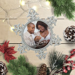 Our First Christmas as Mom and Dad Family Photo Snowflake Pewter Christmas Ornament<br><div class="desc">Our First Christmas as Mom and Dad Family Photo Ornament</div>