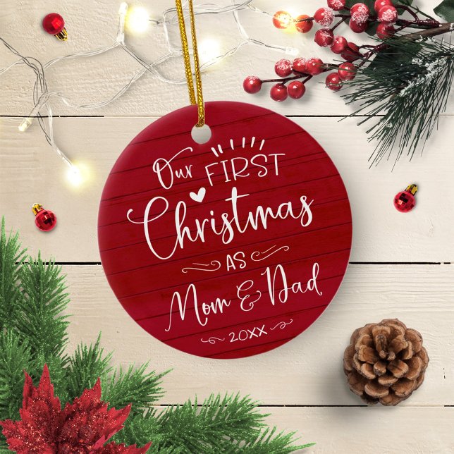 Our First Christmas As Mom And Dad Farmhouse Ceramic Ornament (Creator Uploaded)