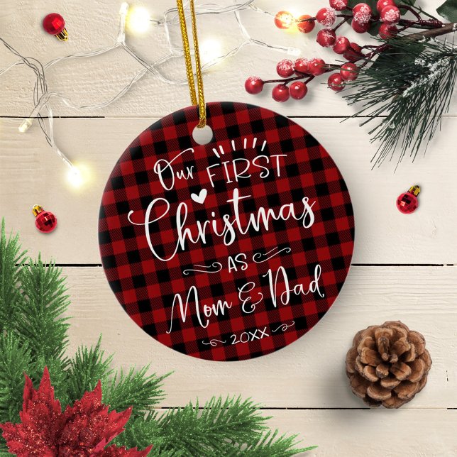 Our First Christmas As Mom And Dad Farmhouse Ceramic Ornament (Creator Uploaded)