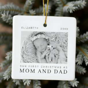 Our First Christmas as Mom and Dad Modern Chic Ceramic Ornament