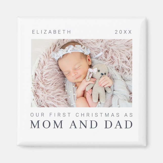 Our First Christmas as Mom and Dad Modern Chic Magnet (Front)