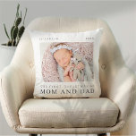 Our First Christmas as Mom and Dad Modern Chic Throw Pillow<br><div class="desc">Design is composed of modern chic typography with sans serif and serif font. Add a custom photo of baby and year.</div>