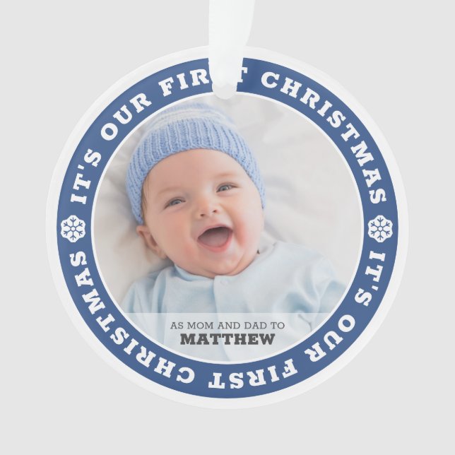 Our First Christmas as Mom and Dad Modern Snow Ornament (Front)
