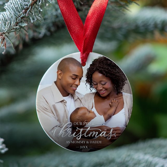 Our First Christmas as Mom and Dad Silver Foil Ornament (Creator Uploaded)