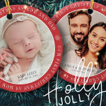 Our First Christmas As Mom & Dad Modern Two Photo Ceramic Ornament<br><div class="desc">Design is simple and classic. Add a photo of the baby and name and birth year. Add your photo as well.</div>
