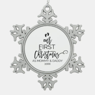 Our First Christmas as Mommy and Daddy Holiday Snowflake Pewter Christmas Ornament