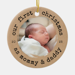 Our First Christmas as Mommy & Daddy Kraft Look Ceramic Ornament