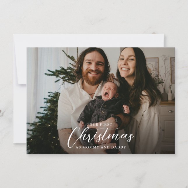 Our First Christmas as Mommy & Daddy Photo Strips Holiday Card (Front)