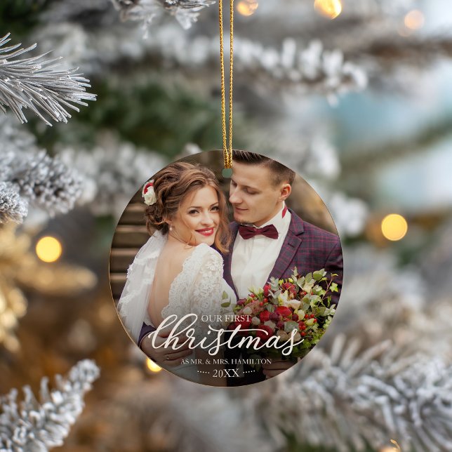 Our First Christmas As Mr And Mrs 2024 White Font Ceramic Ornament (Creator Uploaded)