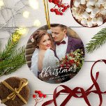Our First Christmas As Mr And Mrs 2024 White Font Ceramic Ornament<br><div class="desc">Embrace the joy of your first Christmas as a married couple with our beautiful ornament. Personalize it with your favourite wedding picture and special details.</div>