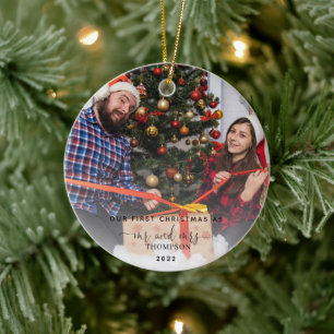 Our First Christmas as Mr and Mrs 2 Photo Ceramic Ornament