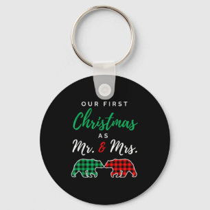 Our First Christmas As Mr. And Mrs. Buffalo Plaid  Keychain