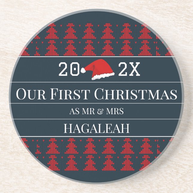 Our First Christmas as Mr and Mrs Couple Newlywed  Coaster (Front)