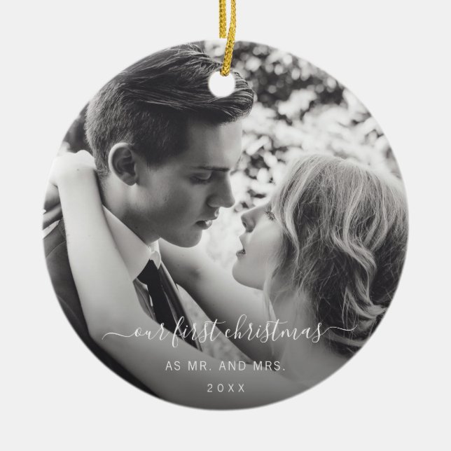 Our First Christmas as Mr and Mrs Elegant Photo Ceramic Ornament (Front)