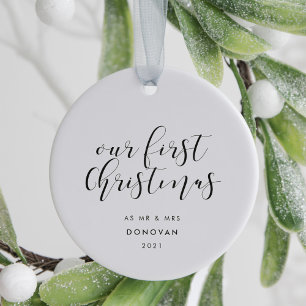Our First Christmas as Mr and Mrs elegant photo Ceramic Ornament