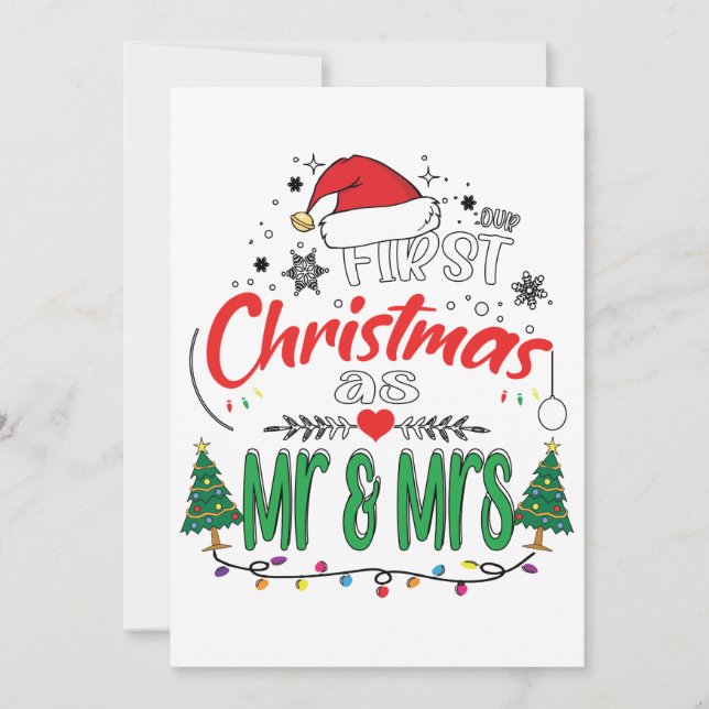 Our First Christmas as Mr and Mrs Matching Couple Holiday Card (Front)