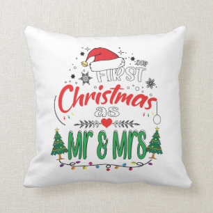 Our First Christmas as Mr and Mrs Matching Couple Throw Pillow