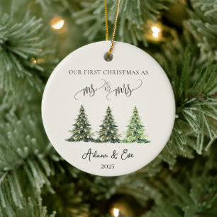 Our First Christmas as Mr and Mrs, Newlywed Couple Ceramic Ornament