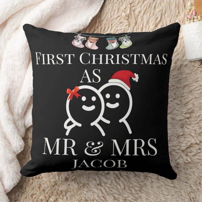 Our First Christmas as Mr. and Mrs. Newlywed Throw Pillow (Blanket)