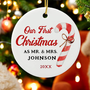 Our First Christmas As Mr and Mrs Newlyweds Ceramic Ornament