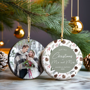Our First Christmas as Mr. and Mrs. Photo Ceramic Ornament