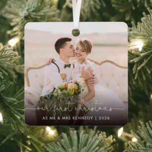 Our First Christmas as Mr. and Mrs. Photo  Metal Ornament