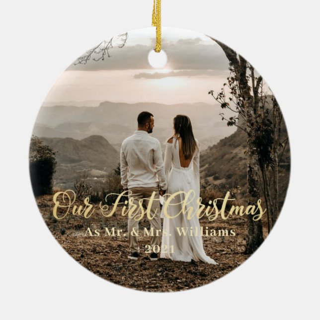 Our First Christmas As Mr and Mrs Photo Ornament (Back)