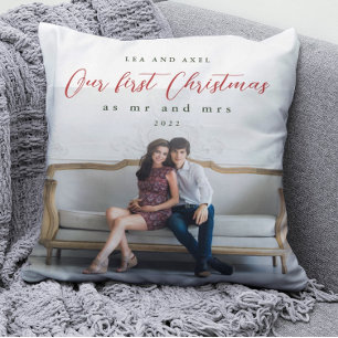 Our First Christmas as Mr and Mrs Photo Throw Pillow